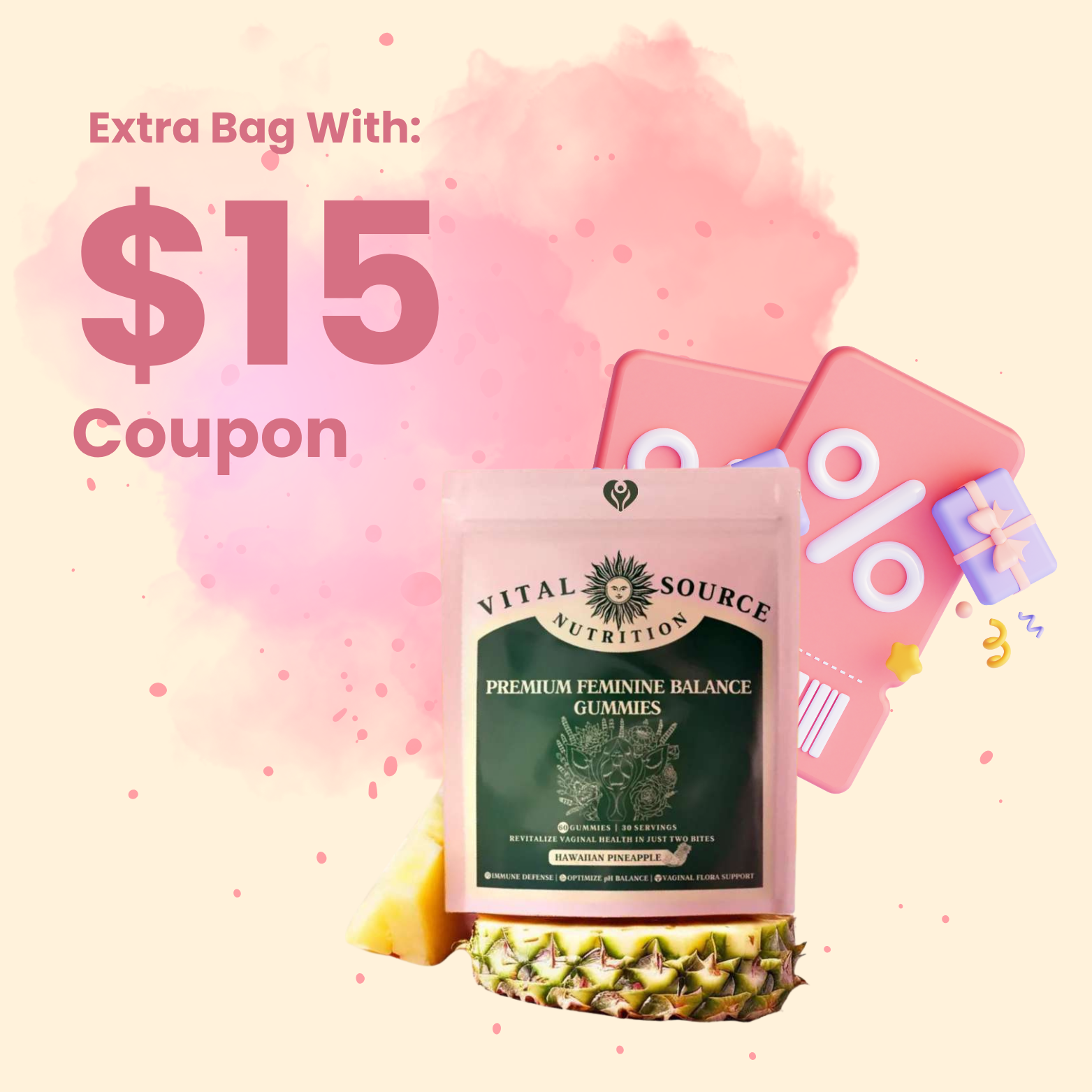 1 Extra Bag Of Vitale Gummies + $ 15 Coupon